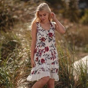 PAPILLON | Ruffle Hem White & Floral Dress